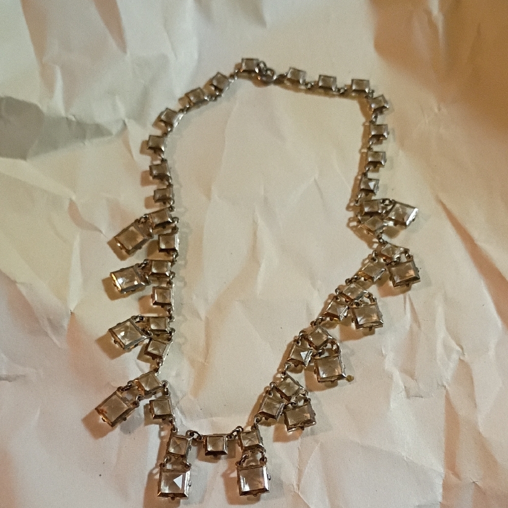 ANTIQUE ART DECO ROCK CRYSTAL STERLING SILVER NECKLACE